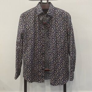 Express Black Floral Print Slim Cotton Long Sleeved Button Down Shirt. Sz S